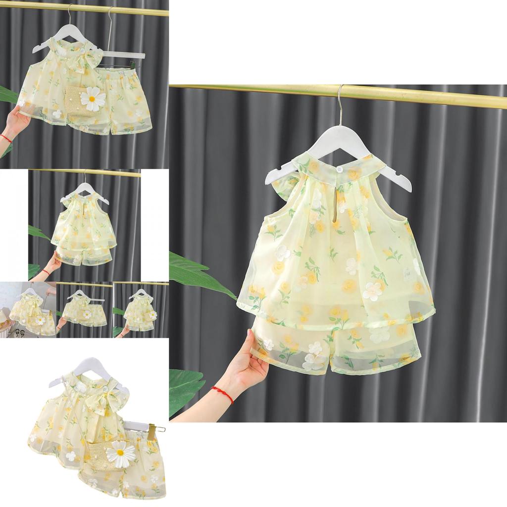 Stylish Sleeveless Daisy Vest And Shorts Set For Baby Girls Summer Wear In Soft Cotton