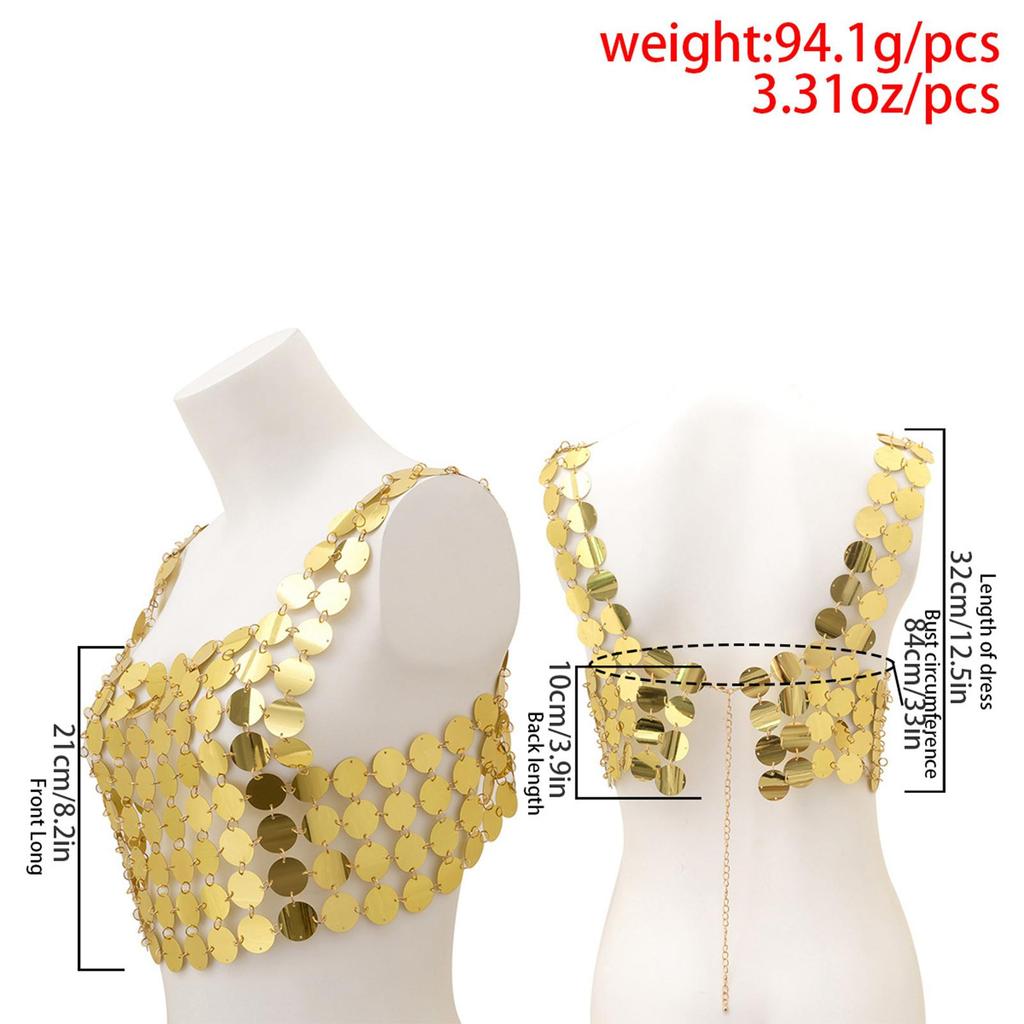 Fashion Sequin Tops Body Jewelry Sparkly Rave Outfit Costume Accessories Hollow Out Backless Girls