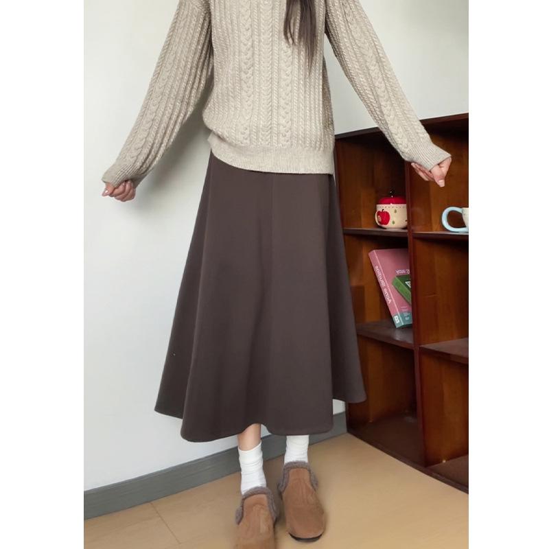 2026 Herbst/Winter High-Waist Kaffee Midi-Rock - Vielseitiger A-Linien-Schnitt mit einem figurschmeichelnden breiten Saumdesign