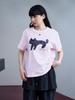 THE GREEN LAB Lovely Cat Short Sleeve T-Shirt [Strawberry Pink]