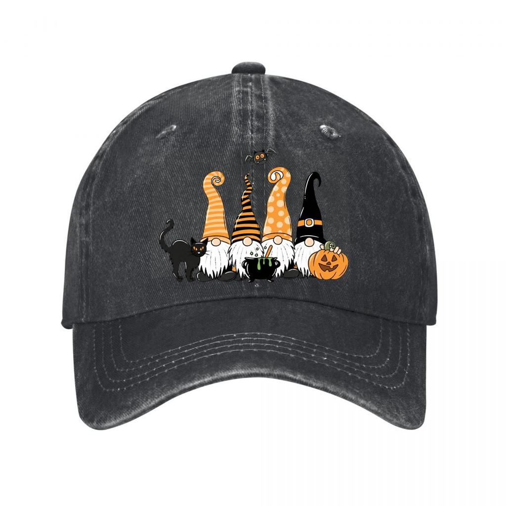 Halloween Gnomes Graphic Decor Witch Cat Pumpkin Bat Washed Baseball Cap Outdoor For Womens Unisex FeUnisex