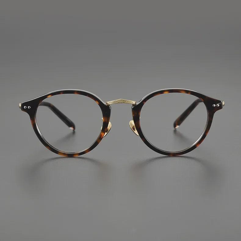 Luxurious Japanese Handmade Gold-Titanium Round Literary Style Glasses Frame for Trendy Men and Women.