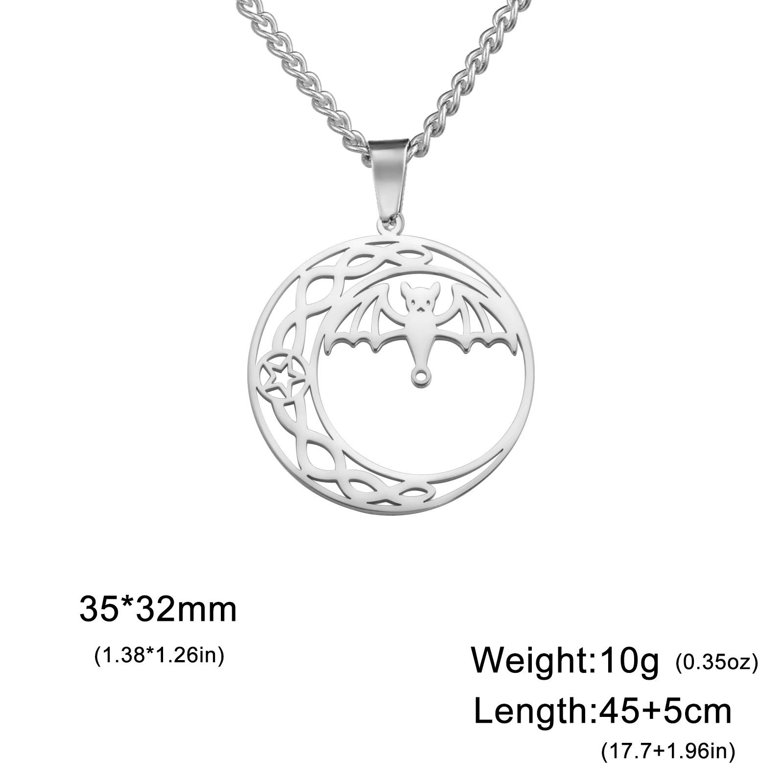 

Bat Necklace for Women Moon and Star Charm Hollow Jewelry on the Neck Stainless Steel Vintage Party Halloween Christmas Gifts
