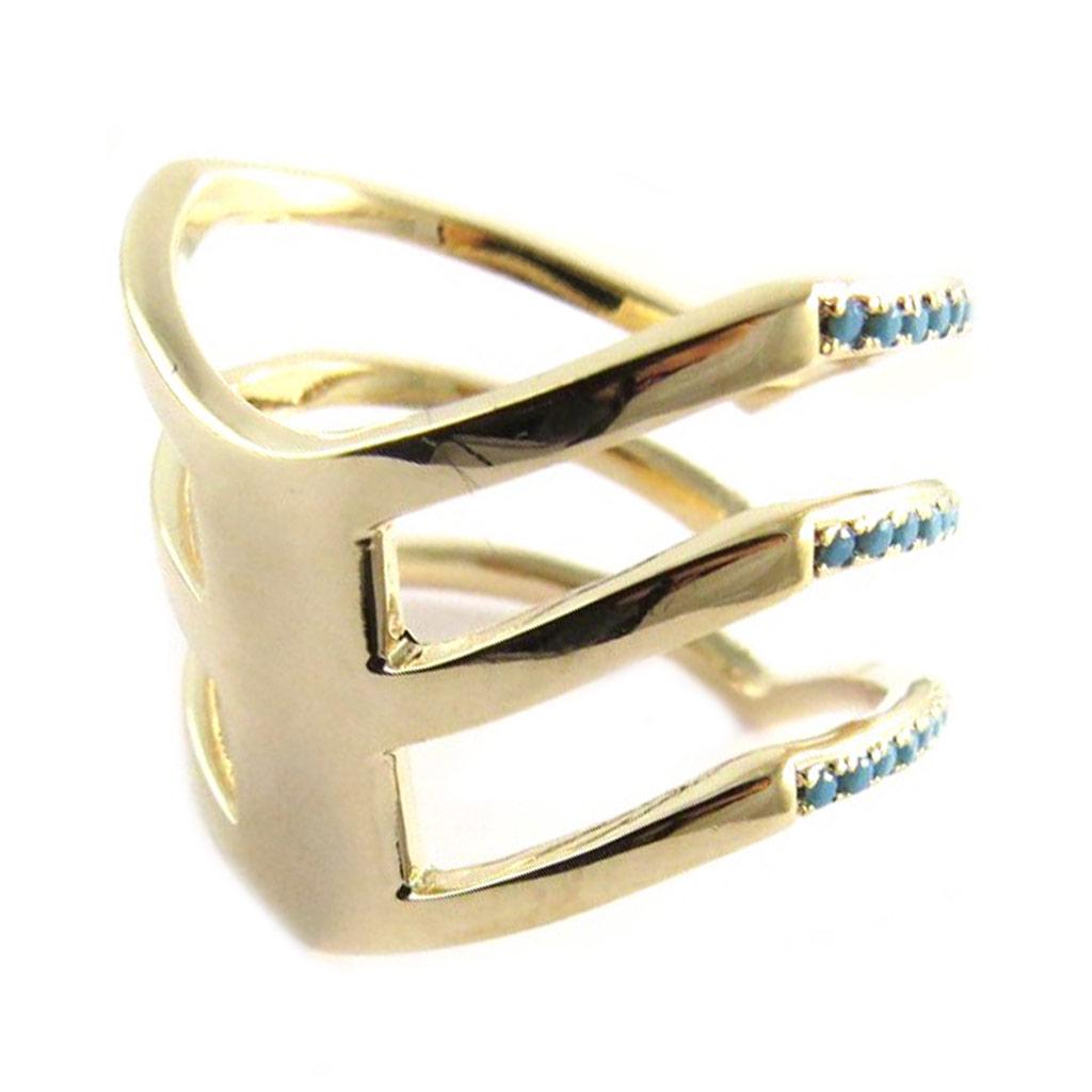 Gold Plated Ring 'Navajos' Golden Turquoise - 13 Mm