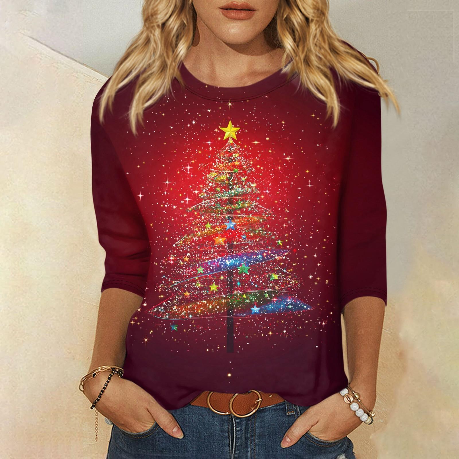 

Рубашки с рукавом 3/4 для женщин, футболки с графическим принтом, блузки, повседневные базовые топы, пуловеры XL винный