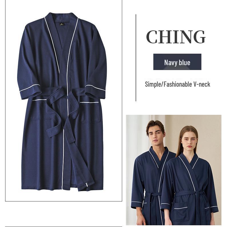 Accappatoi Waffle per Coppia Primavera/Estate: Pigiama Yukata Taglie Forti da Uomo e da Donna, Ampio, Assorbente, Traspirante per Tutte le Stagioni.
