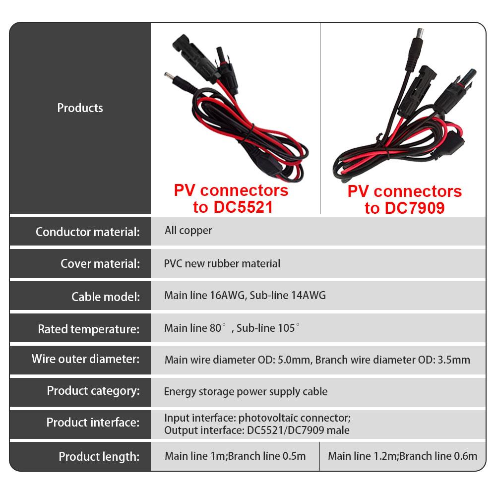 16/14AWG Mobile Energy Storage Battery Connection Line Solar Photovoltaic Connection Line To DC5521  DC7909 Line To DC 8MM