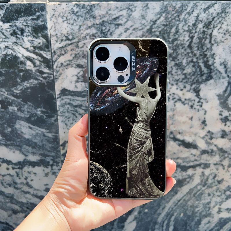 Classical Art Angel Phone Case For iPhone 13 Mini 12 11 Pro Max 15 14 Plus Pro Max Retro Star Map Shockproof Laser Back Covers