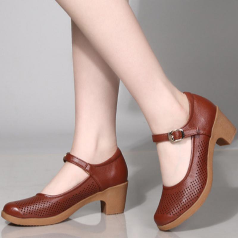 Chunky Heel Women's Shoes Work Shoes Commuting Hollow Tendon Sole European and American Sports Shoes Soft Sole Single Shoes Sandals High Heels