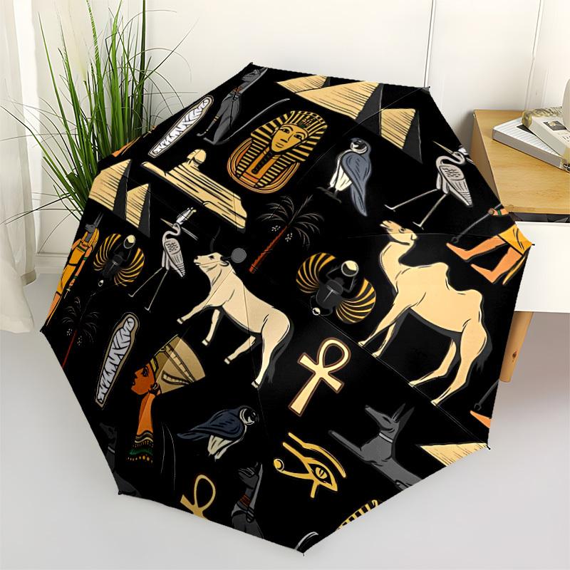 

1pc Egyptian Symbols Open/Close Folding Umbrella, All- Portable Umbrella for & Men, Stylish Accessory (Holiday Gift) 8-Rib yy251213147