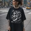 Skull Snake Graphic TShirt Dark Grunge Streetwear Oversize Black Tee Heavy Inked Apparel