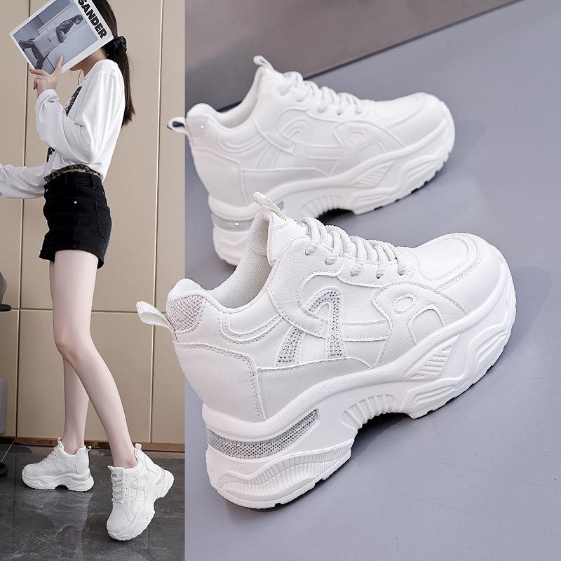 Chunky Women High Top Sneakers Autumn New Increased Comfortable Leather Casual Shoes Popular All-match Women Shoe Feminino Mujer
