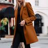 Women Jacket Solid Color Turn-down Collar Single-breasted Long Autumn Blazer for Work