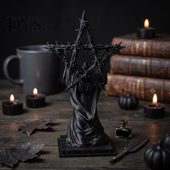 Three Dimensional Robe Details 3D Printed Wizard Thorned Star Ornament for Halloween Desktop Decor, Dark Magician Figurine Gothic Home Holiday