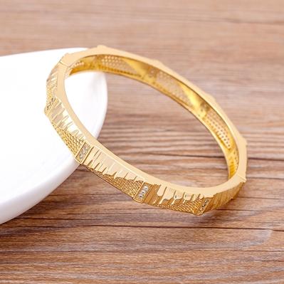 Nidin New Arrival Luxury Stackable Statement Bangle for Women Wedding Cubic Zircon Crystal CZ Dubai Gold Plated Bracelets Gifts