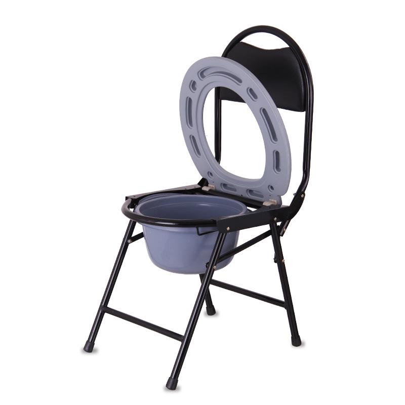 Black High Back Folding Commode Chair for Pregnant Women and Elderly