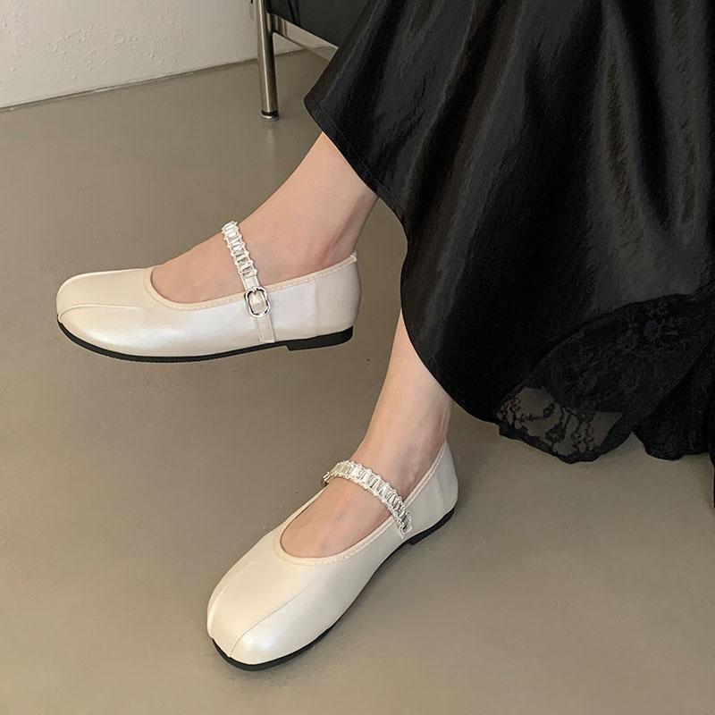 Fashion Luxury Fashion Rhinestones Women Ballet Flats Dance Shoes Round Toe Female Soft Footwear Shallow Ladies Mary Janes Flats Shoes