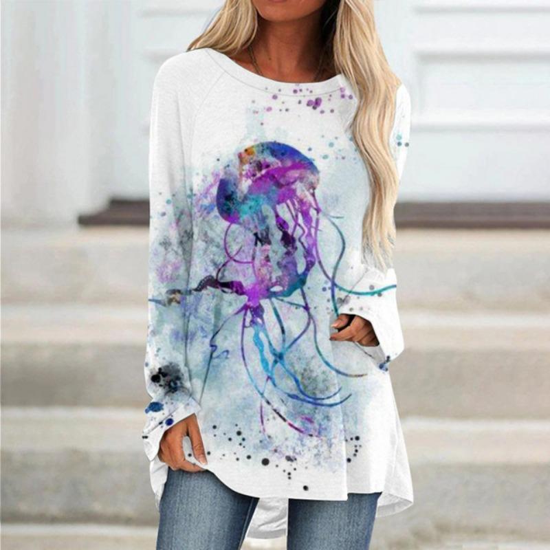 Women'S Long Sleeve T-Shirt Street Fashion Clothing Animal Print Top Round Neck Casual T-Shirt Loose Women'S Elegant T-Shirt