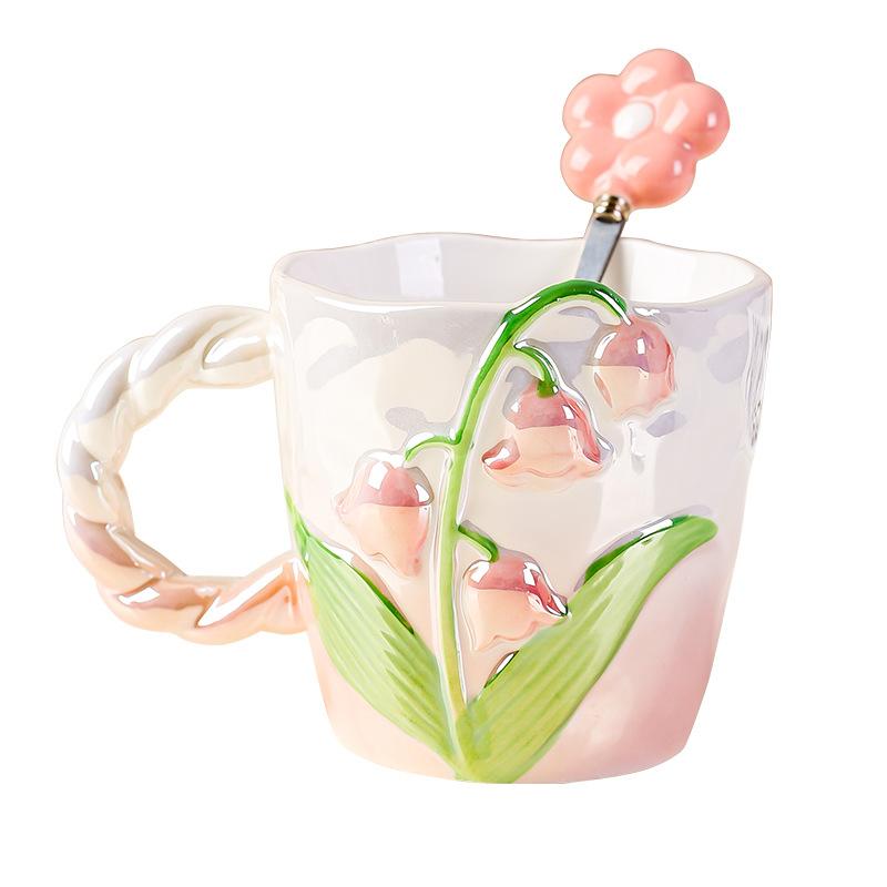 Hand Painted Underglaze Colored Ceramic Mug for Girls Office and Home Water Cup Girl Cup Coffee Cup