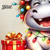 Christmas Party Window Stickers Cartoon Hippo Wall Decal Cute Sticker with Colorful Lights & Waterproof PVC Decorations Xmas Balls Mural for Bedroom
