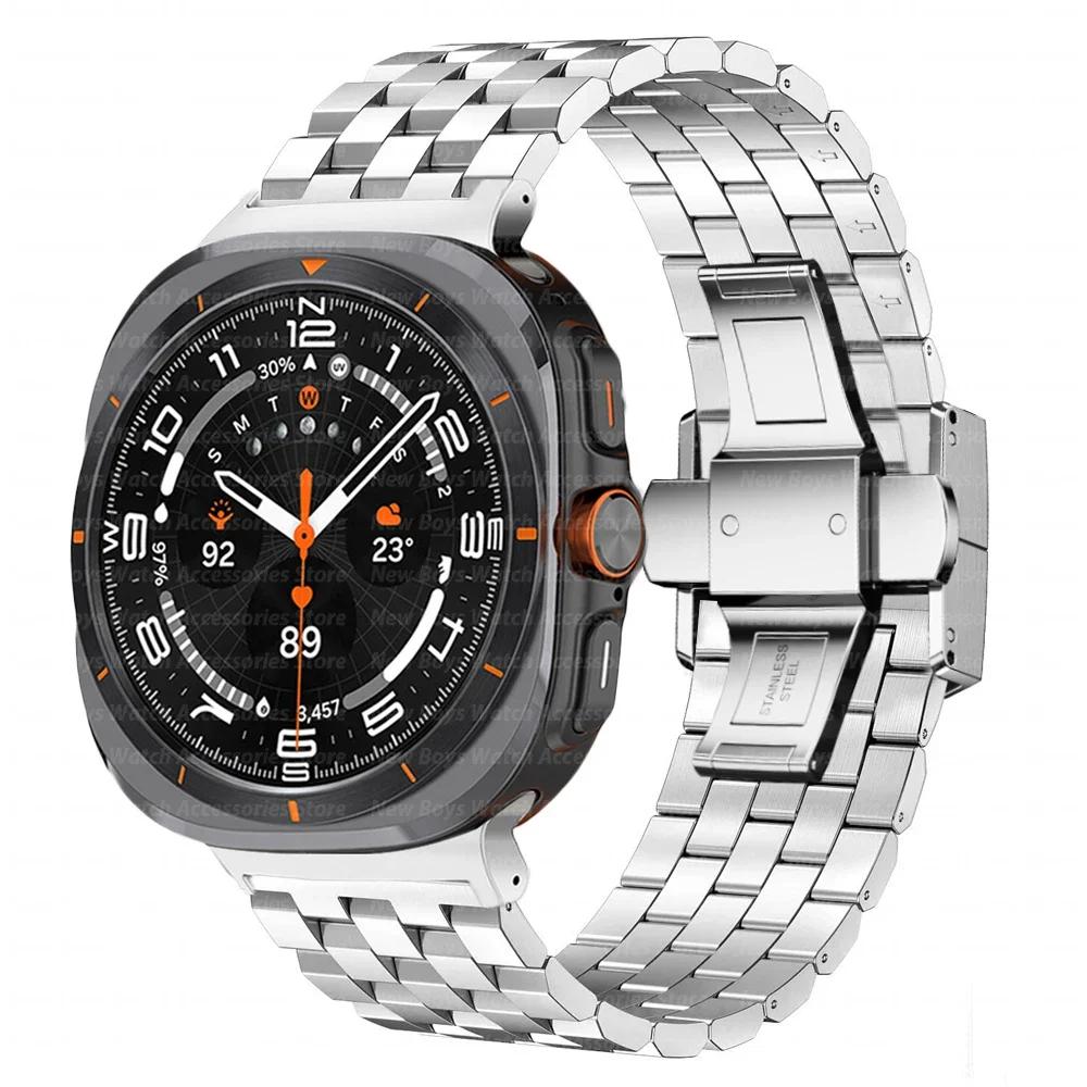 Luxury Solid Stainless Steel Bracelet For Samsung Galaxy Watch Ultra 47mm Men Business Band For SAMSUNG ULTRA 47MM Correa Strap Galaxy Watch Ultra серебряный