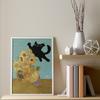 Funny Cat Art Poster Black Cat Swoop Van Gogh’S Sunflower Prints Canvas Painting Monet Flower Wall Art Picture Living Room Decor
