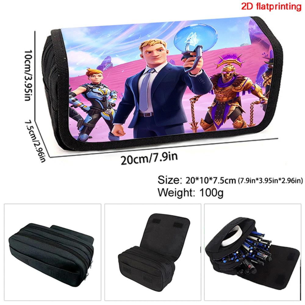 FORTNITE Cartoon Pencil Box Double Layer Flip Pen Case Lightweight Stationery for Kids School Daily Use,Boys&Girls Ages 6-11
