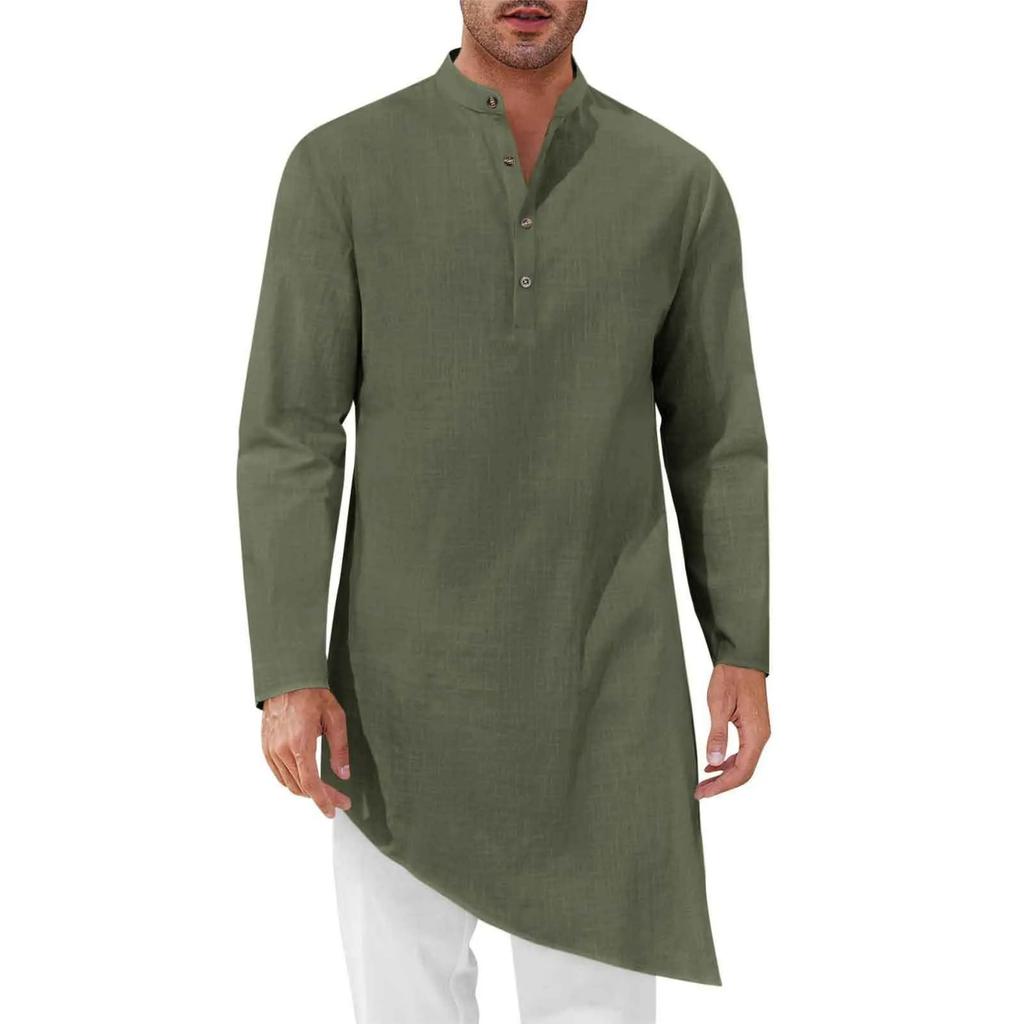 Minimalist Long Shirts Men's Shirt Robe Loose Indian & Pakistani Clothing New Chinese Casual Tops Knee-Length Casual Outerwear
