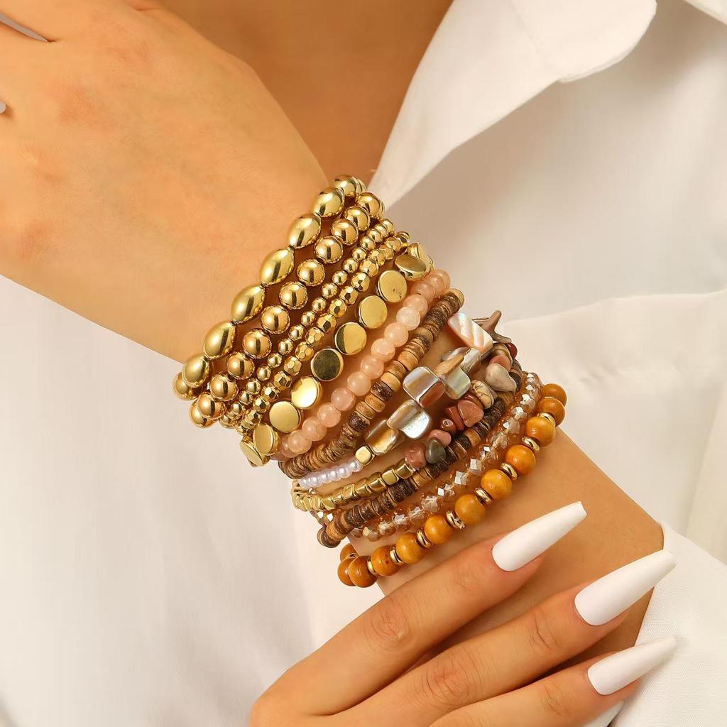 Bohemian Wood and Glass Beaded Bracelet – Ethnic Style High-End Autumn/Winter Hand Jewelry