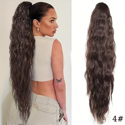 Extensión de Cola de Caballo Sintética de 24 Pulgadas Colas de Caballo Largas Onduladas Rizadas Pieza de Pelo Falso de Fibra Negra Marrón para Mujeres Peluca Cabello