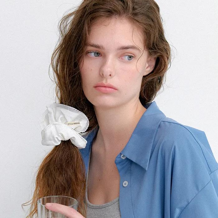 White Frill Cotton Scrunchie HS024