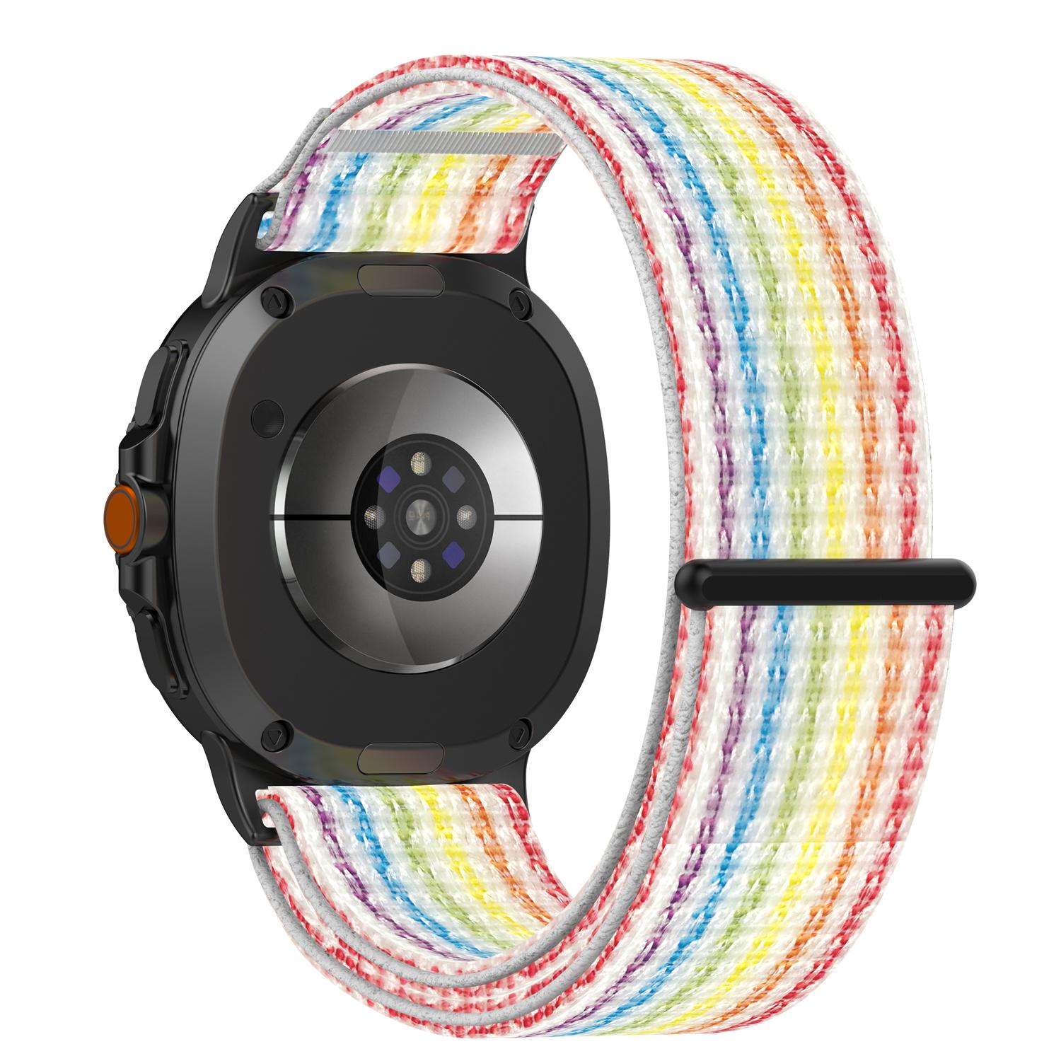 

Watch Strap for Samsung Galaxy Watch8 44mm/40mm/Watch8 Classic 46mm Magic Tape Nylon Woven Band Rainbow