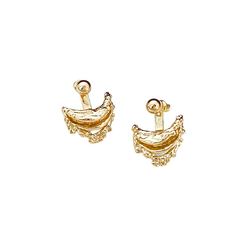 Irregular Crescent Moon Boat Earrings: European American Design, Detachable Two-Way Wear, Retro Lava Studs for Women.