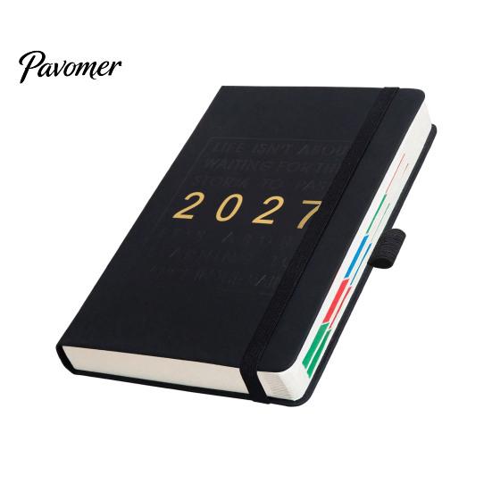 Business Notebook with Pen Holder 2027 English Weekly Planner A5, 320 Page Schedule Elastic Academic Calendar for School Band & Holder, Yearly