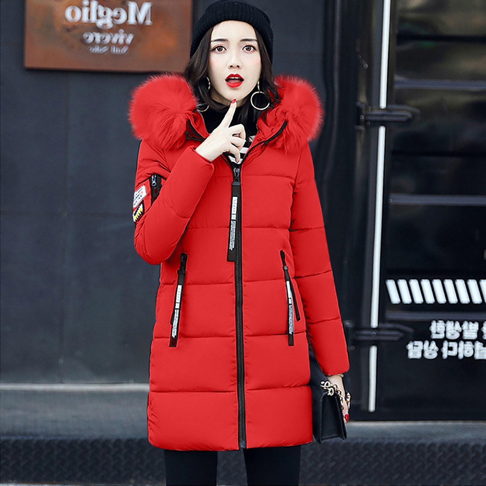 

Жіноча зимова товста куртка з коміром і кишенею на блискавці. Тепла бавовняна толстовка з капюшоном. XXL червоний