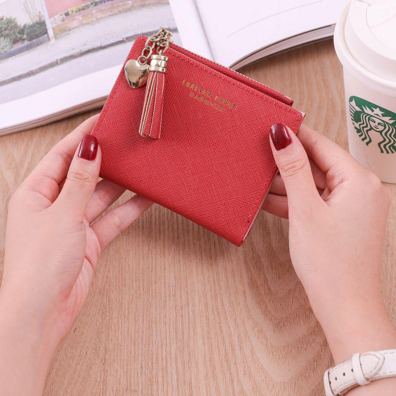 Korean Style Women's Trendy Leather Wallet - Short Cross-grain, Snap Closure, with Zippered Coin Purse