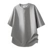 Men's Gray Waffle Knit Half Zip T-Shirt - Oversized Casual Short Sleeve Henley Top