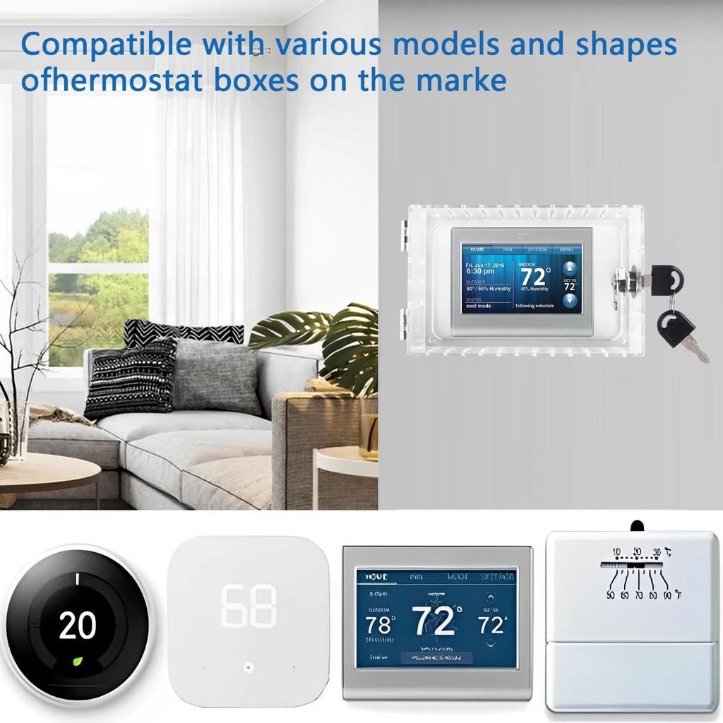 Universal Thermostat Lock Box with Key Acrylic Thermostat Cover with Lock Large Thermostat Guard Easy To Install for Home
