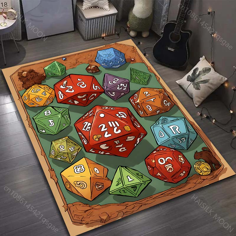 1PC Classic Game Dice Print Carpet Rug for Living Room Bedroom Sofa Doormat Decor Kids Play Home Area Rug Non-slip Floor Mat