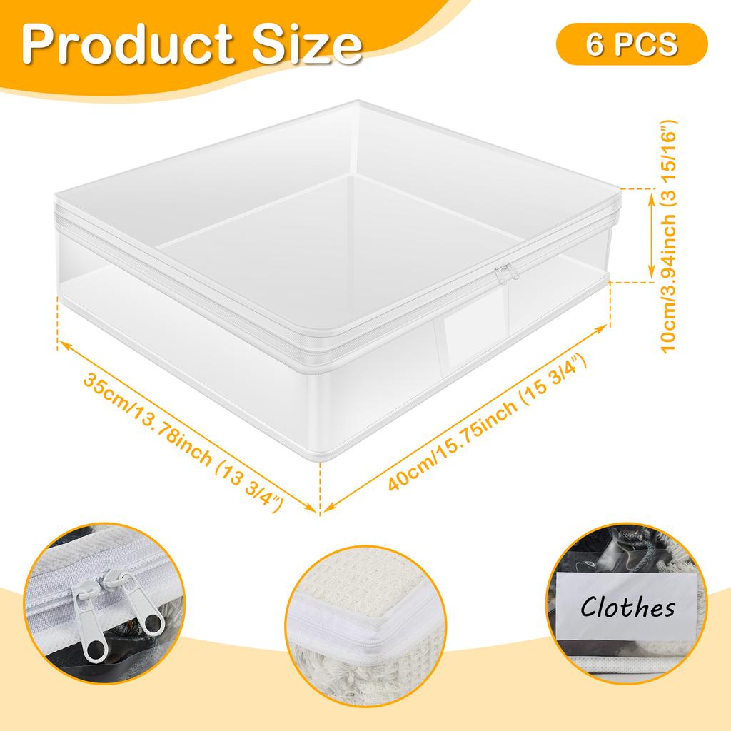 6Pcs Blanket Storage Bag Clear Zippered PVC Waterproof Clothing Quilt Building Blocks Small Toys Organizer Bag Travel Foldable