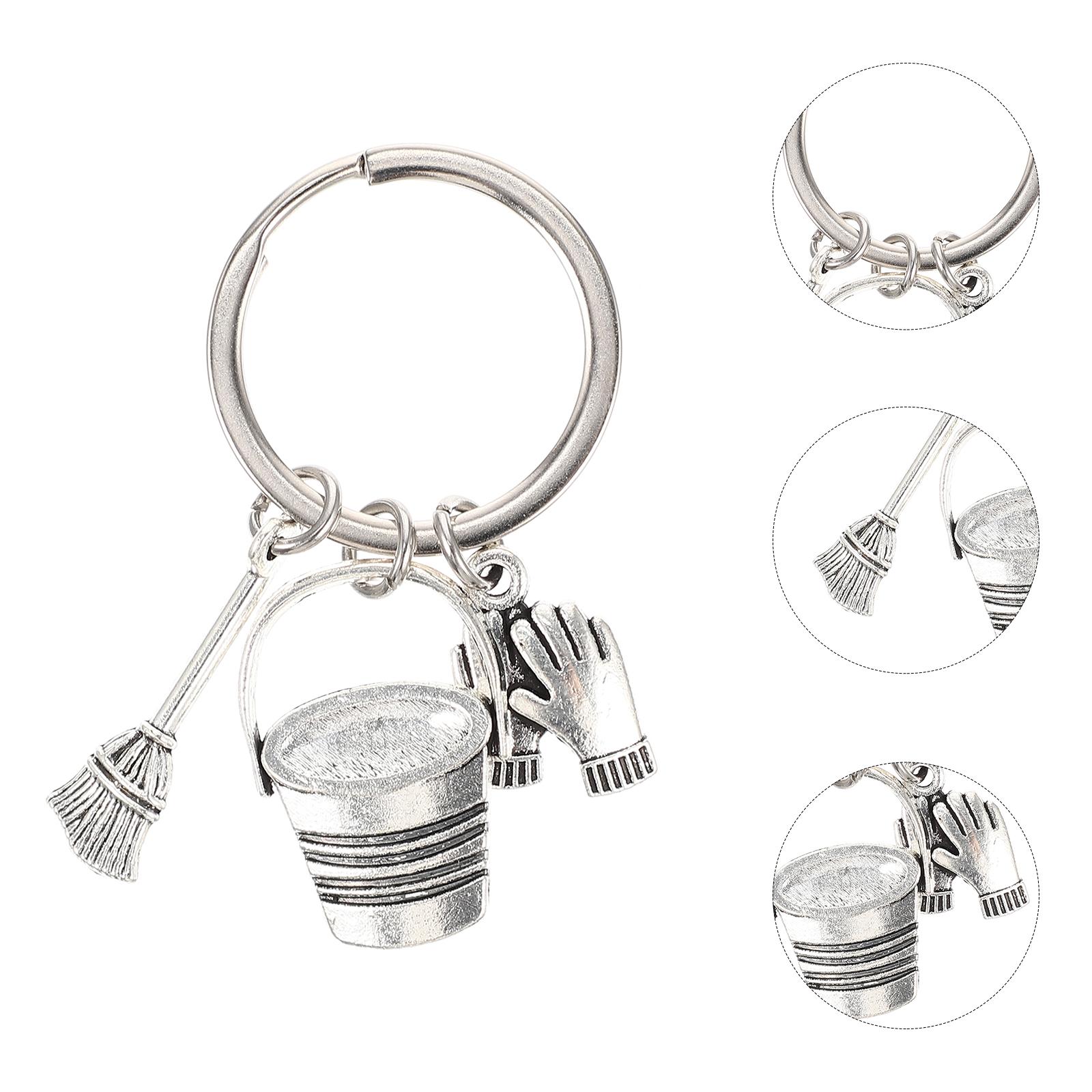 

Broom Bucket Keychain Cleaning Staff Keyrings Purse Accessories Backpack Pendant Large Keyring Bag Hanging Decoration 5.5CM серебряный