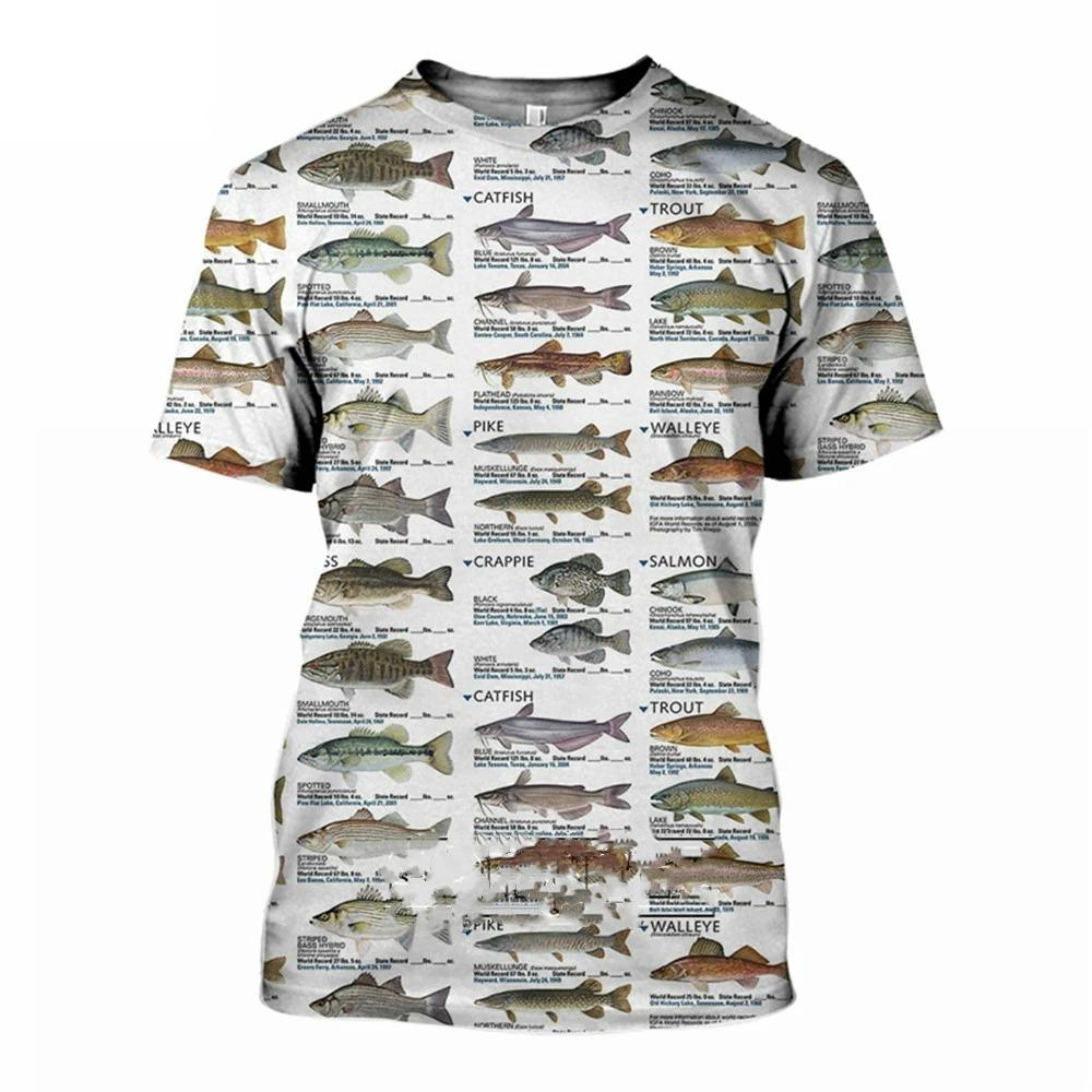 Summer Men's Tuna Marine Fish Personality 3D Printed Short O-Neck Sleeved Fishing T-shirt Casual Loose Fashion Trend Top