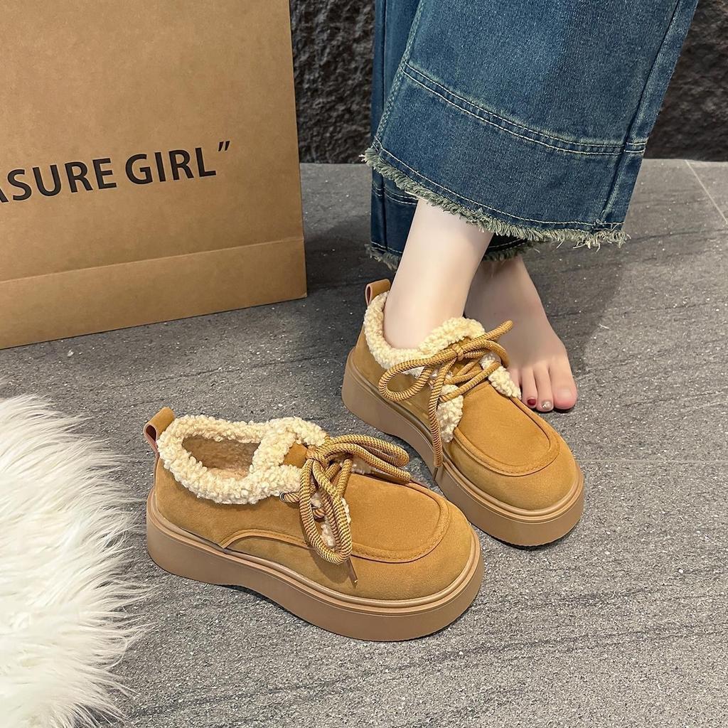 Warm snow boots round head lace-up Birkenstocks women's winter platform all-inclusive velvet loafers cotton shoes