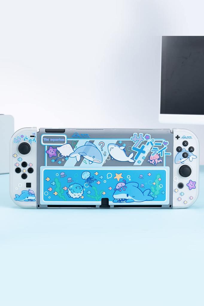 GeekShare Switch OLED Compatible with Nintendo Switch Switch OLED Switch Organic EL Protective Separable Full Scratch Stain Easy to Shark Party Cover,