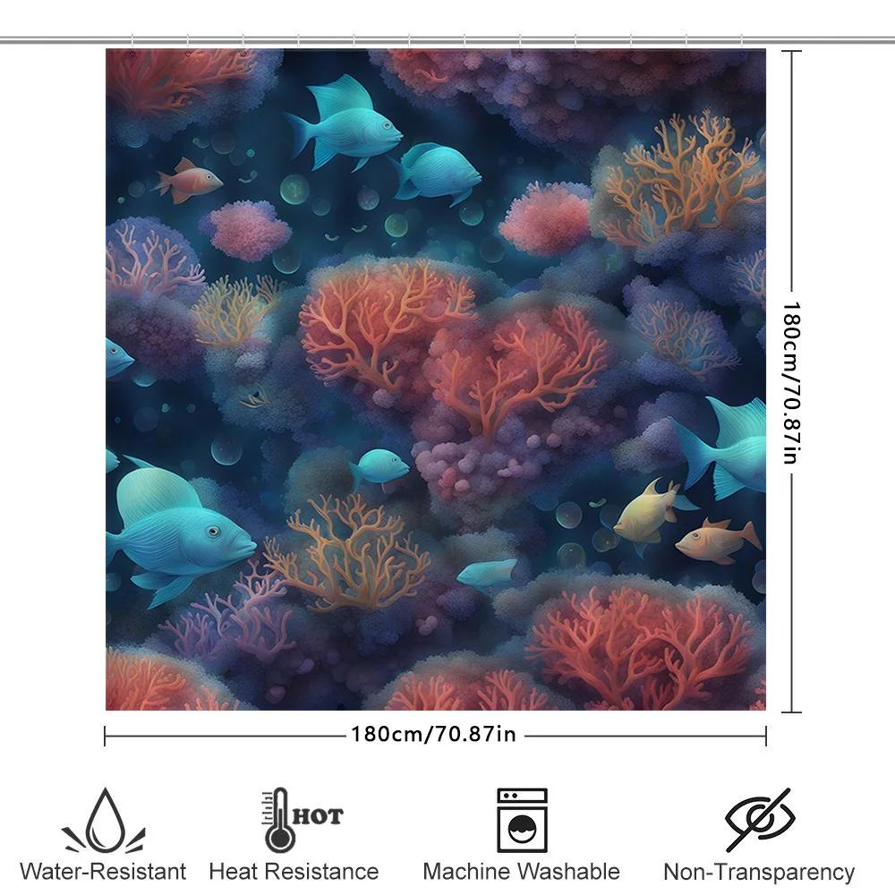 Underwater World Bathing Curtains With Colorful Coral Fish Design Waterproof Bathroom Decor Shower Curtain Blue Pink Orange Red