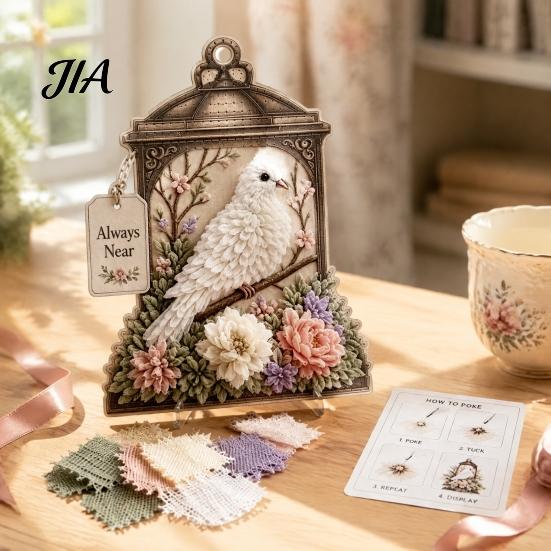 Handgemachtes Blume Vogel Handwerk 3D Stoff Stecherei Kunst-Kit, DIY Erinnerungs-Laterne Florales Einweihungsgeschenk für Naturliebhaber Und Muster, Punch Needle