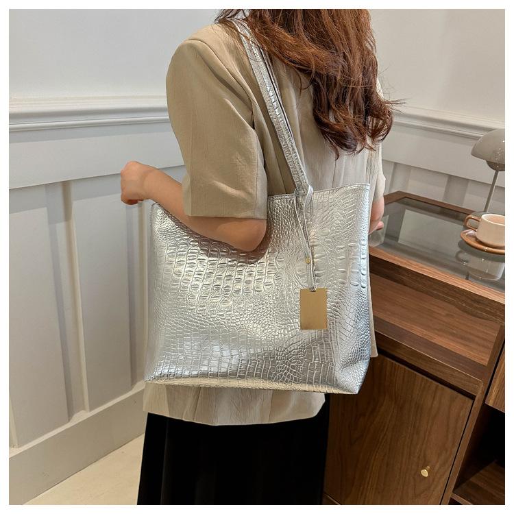 Crocodile Print Faux Leather Tote Bag for Women Large Capacity Shoulder Handbag