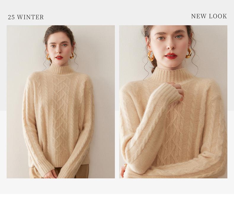 Women's Cashmere Half-High Neck Sweater: Slim, Warm, Fashionable Knit for Autumn/Winter