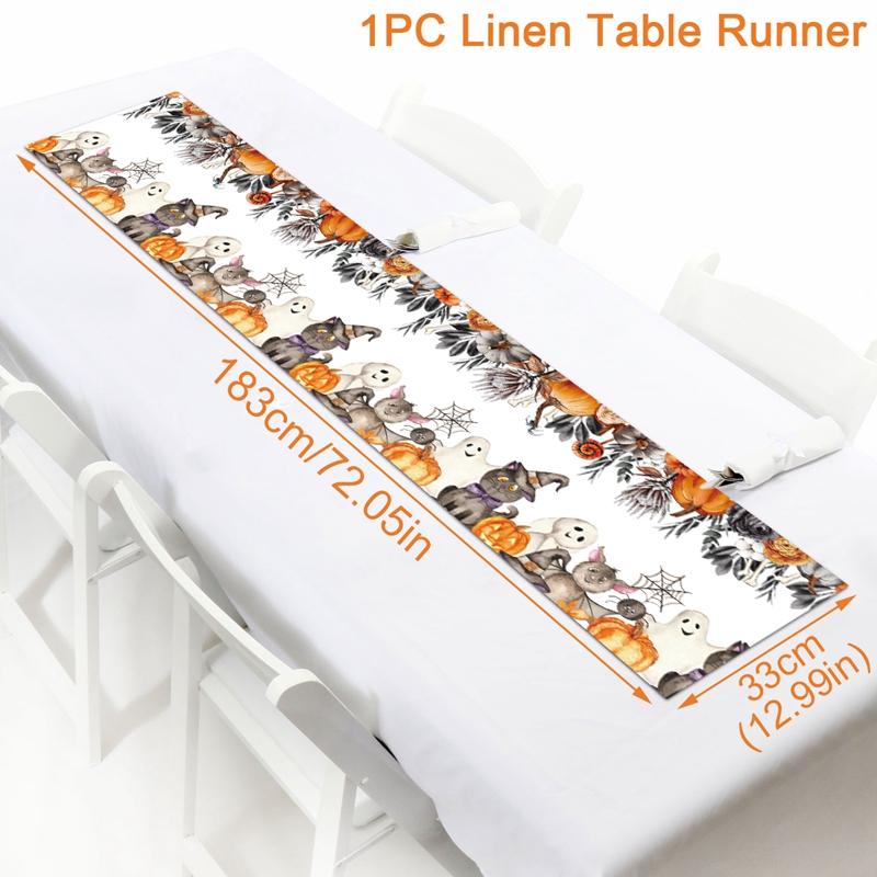 Halloween Party Linen Table Runner Happy Halloween Decoration For Home Kids Trick Or Treat Pumpkin Bat Horror Party Supplies