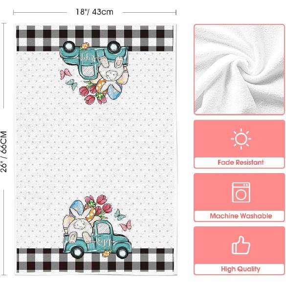Artoid Mode Buffalo Plaid Gnome Egg Truck Bunny Rabbit Easter Kitchen Towels Dish Towels, 18x26 Inch Seasonal Spring Decoration Hand Towels Set of 2